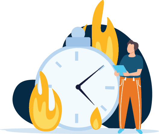 Illustration with clock on fire.